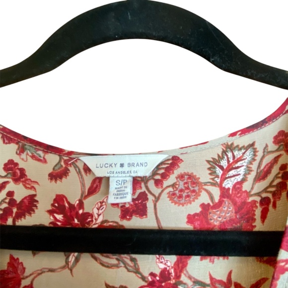 Lucky Brand Midi Flowy Floral V Neck Dress Small Boho Long Sleeves Green Red - Picture 5 of 6